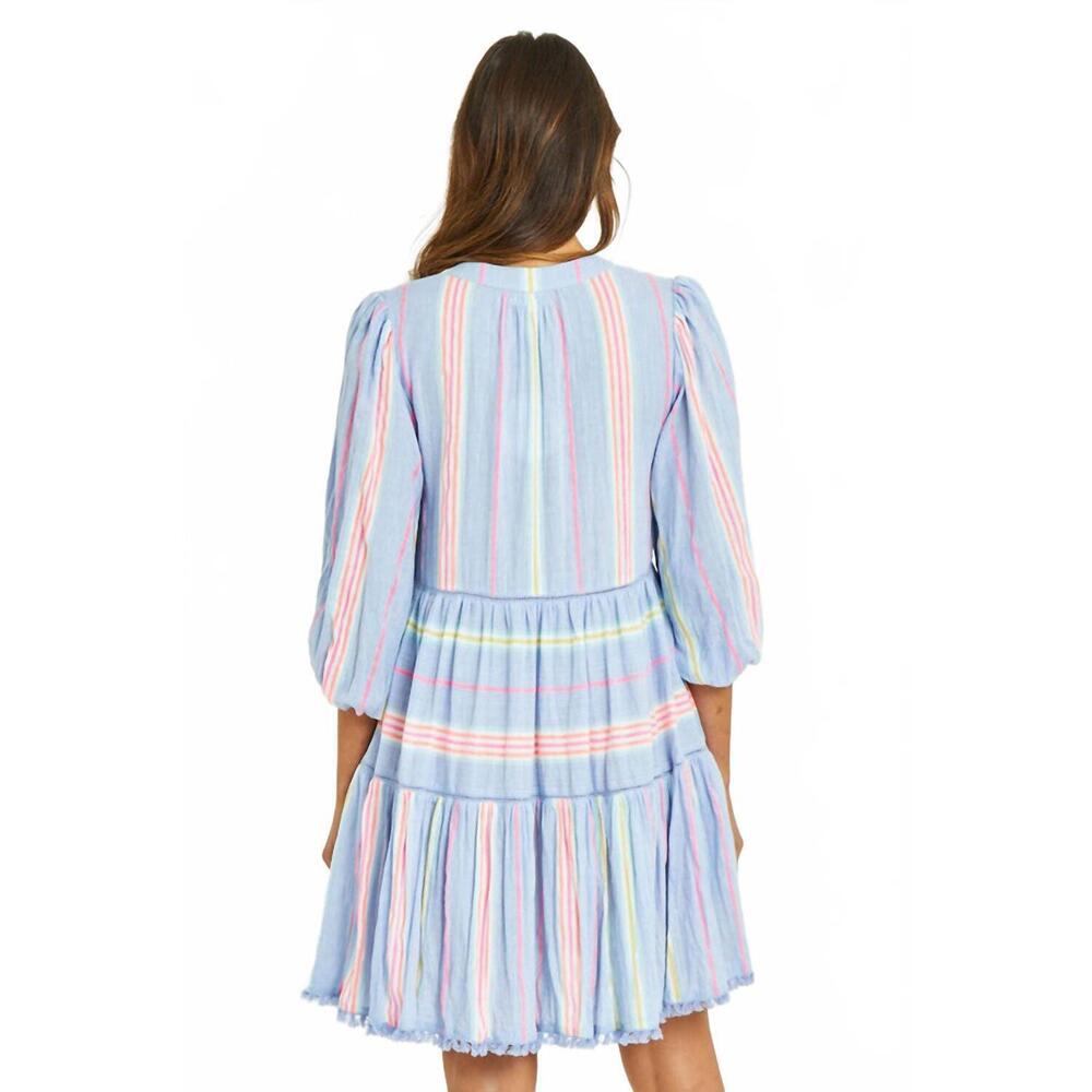 NEW RUBYYAYA neon v-neck dress in blue multi - Picture 3 of 4